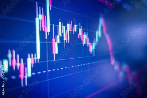 Fotografía Blue stock exchange market graph on LED screen for business analysis