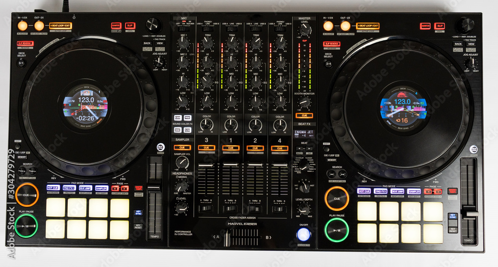 Black modern audio DJ controller Top view Stock Photo | Adobe Stock