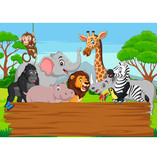 Fototapeta Dinusie - Cartoon wild animal with blank board in the jungle