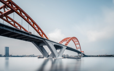 suspension iron chain bridge in blue sky guangzhou china