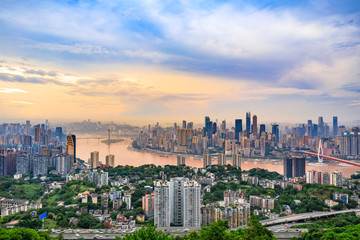 Sunset city architecture landscape and beautiful sky in Chongqing