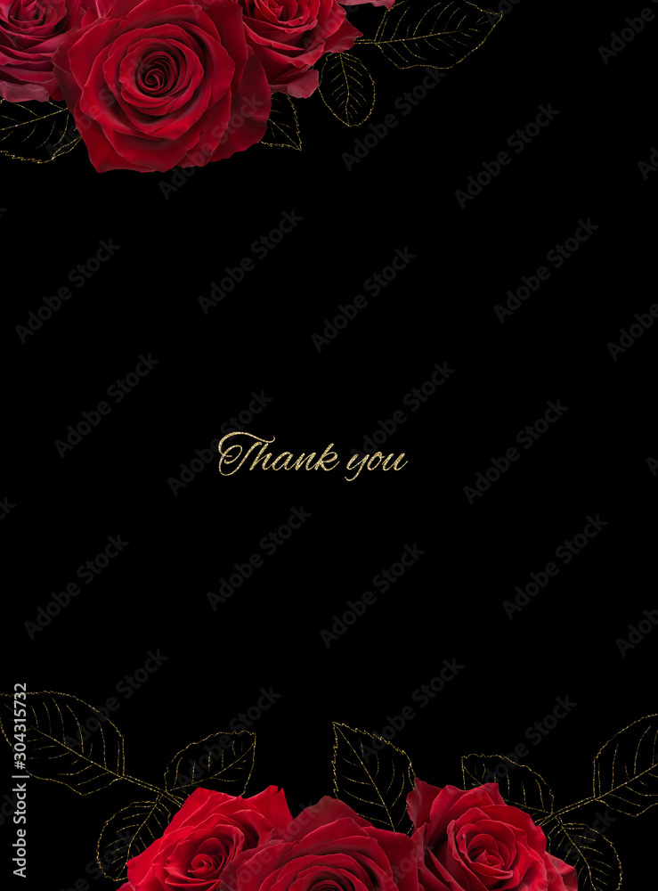 Red roses isolated on black background. Bouquet of garden flowers ...