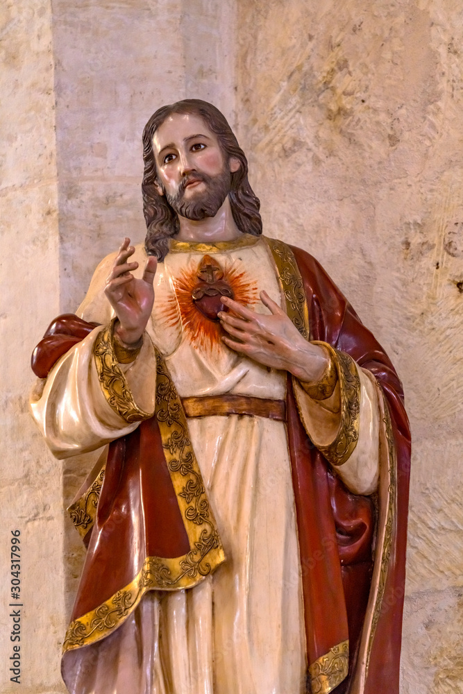 Jesus Sacred Heart Statue San Fernando Cathedral San Antonio Texas - obrazy, fototapety, plakaty 