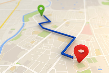 Poster - city map with Pin Pointers 3d rendering image