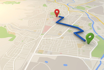 Poster - city map with Pin Pointers 3d rendering image
