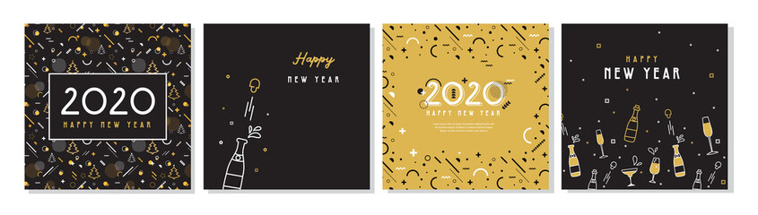 Wall Mural - Happy New Year- 2020 . Collection of greeting background designs, New Year, social media promotional content. Vector illustration