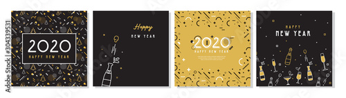 Stoffe zum Nähen Happy New Year- 2020 . Collection of greeting background designs, New Year, social media promotional content. Vector illustration