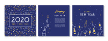 Happy New Year- 2020 . Collection Of Greeting Background Designs, New Year, Social Media Promotional Content. Vector Illustration