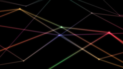 Poster - computer abstraction, color lines broken at nodes on a dark background, 3D model