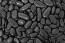 Close Up Natural Black Grey Pebbles, Texture Of Decorative Stone Gravel For Background And Design.