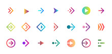 Swipe Arrow Right Gradient Button Icon Set. Application And Social Network Scroll Pictogram For Web Design Or App. Vector Flat Modern Next Direction Pointer Ui Interface Collection Illustration