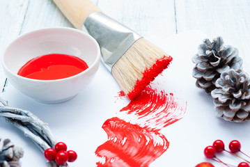 Wall Mural - Christmas decoration making with red paint