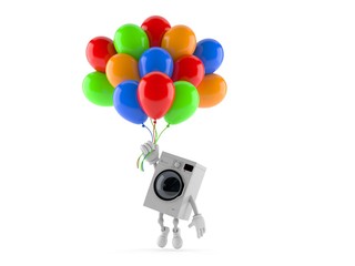 Poster - Washer character flying with balloons