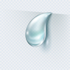 Water rain drop isolated on transparent background. Realistic pure droplet. Vector blue clear bubble or dew template.