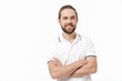 © Drobot Dean - Bearded man posing isolated over white wall background.
