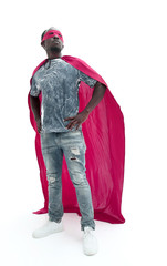 Canvas Print - in full growth. confident guy in jeans and a superhero raincoat.