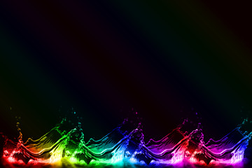 colorful rainbow fractal abstract water explosions on black background