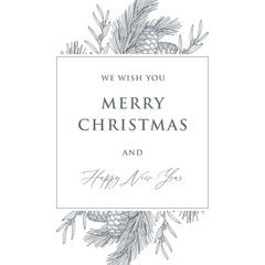 Wall Mural - christmas and new year cards with pine tree branches and cones. hand drawn vector