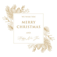 Wall Mural - christmas and new year cards with pine tree branches and cones. hand drawn vector