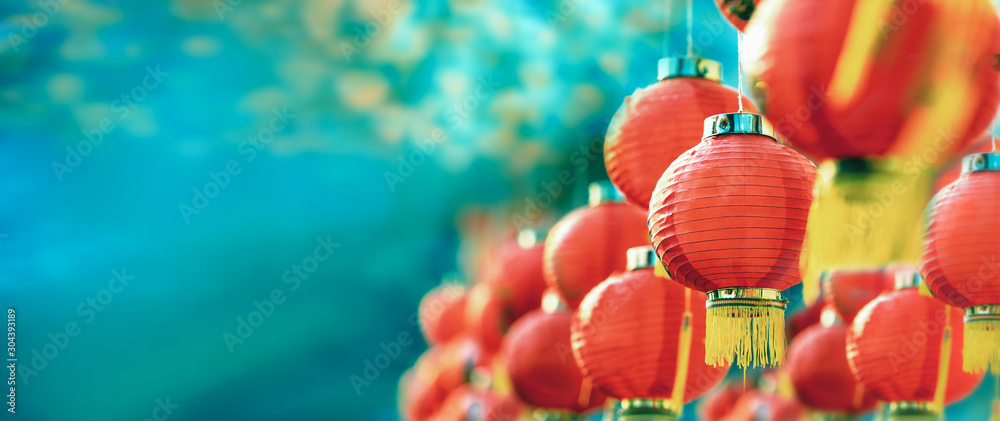 Chinese new year lanterns in chinatown. - obrazy, fototapety, plakaty 