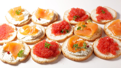 Canvas Print - canape with salmon and caviar