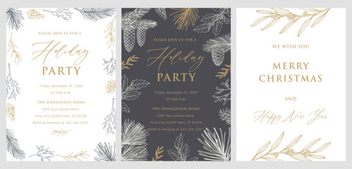 Wall Mural - holiday party invitation. christmas greeting card. hand drawn vector