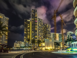 Clouds over downtown Miami at night