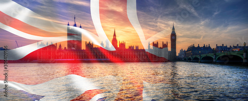 Fotomural Composite image of Westminster Big Ben Union Jack Flag for Politics UK General E
