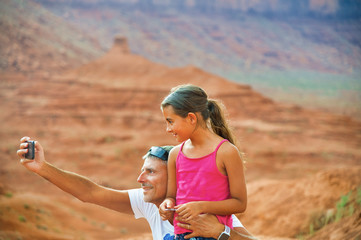 Poster - Father and daughter exploring national park in summer season