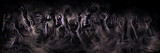 Fototapeta Kosmos - Zombie hands banner/ Illustration horror zombie hands in a mist. Digital painting