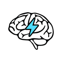 Brain With Thunderbolt Icon. Bolt Brain Logo. Brainstorming Illustration.