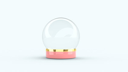 Fototapete - 3d rendering. Empty snow globe with pastel orange color and gold materials on white isolated background.