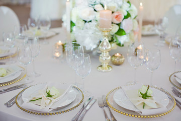 Wall Mural - Beautiful table setting with white flowers