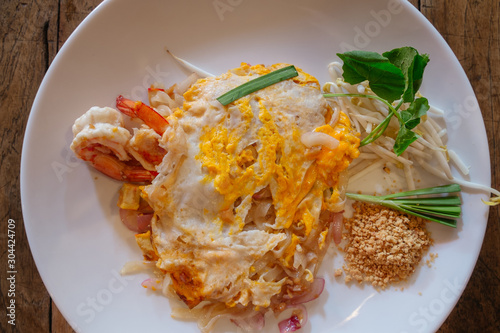 Local Food Called Pad Thai Noodles With Shrimps Street Food In