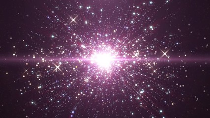 Abstract pink tunnel in space with particles and stars. Tunnel in universe pink dust with stars on black background. Fast Motion Energy Tunnel.  VJ Seamless loop. 4k