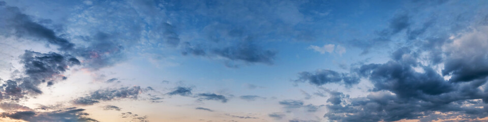 Wall Mural - Panorama of Dramatic vibrant color with beautiful cloud of sunrise and sunset. Panoramic image.