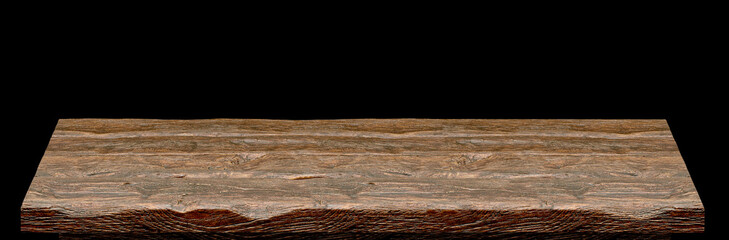 Wall Mural - Empty wooden table top high angle from top isolated in black background including clipping path