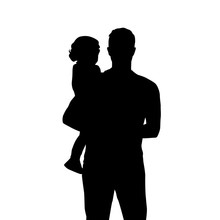 Father With Baby, Isolated Vector Silhouette. Man Holding Small Kid