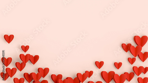 Red hears background, paper cut romantic concept, top view Tableau sur Toile