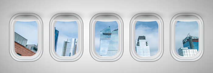 Wall Mural - Beautiful scenic city view of New York through the aircraft windows