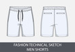 Fashion technical drawing sketch for men shorts in vector graphic