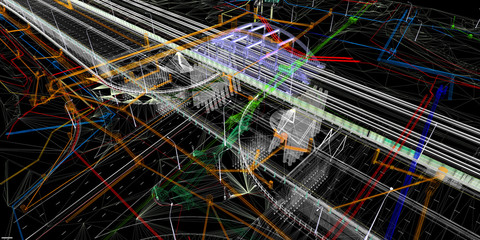 Wall Mural - the bim model of the object of transport infrastructure of wireframe view