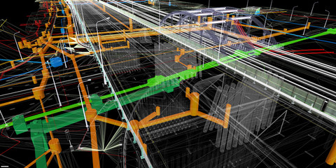 Wall Mural - the bim model of the object of transport infrastructure of wireframe view