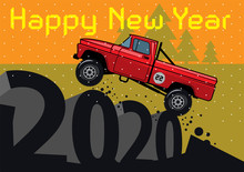 Christmas Card With Classic Off-road Suv Car.