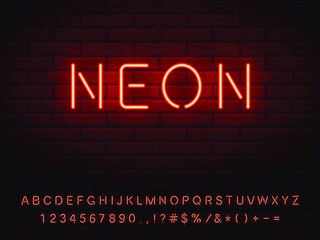 Wall Mural - red neon font set