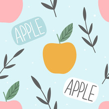 Apples Fruits Seamless Pattern For Print, Textile, Fabric. Modern Kids Fruits Illustration Background.