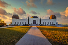 Landscape View Of Griffith Observatory In Los Angeles With Dramatic Colorful Sky