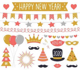 Canvas Print - New Year 2020 vector photo booth props and decoration