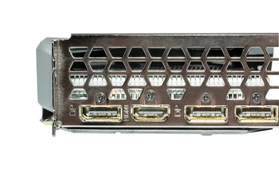 Poster - High performance video card, also called a display card, graphics card, display adapter or graphics adapter for desktop or workstation computer isolated on white background with clipping path.
