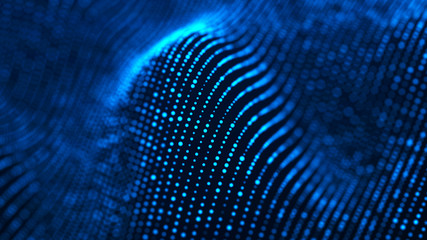 Poster - Digital technology background. Dynamic wave of glowing particles. Abstract background. 3d rendering.